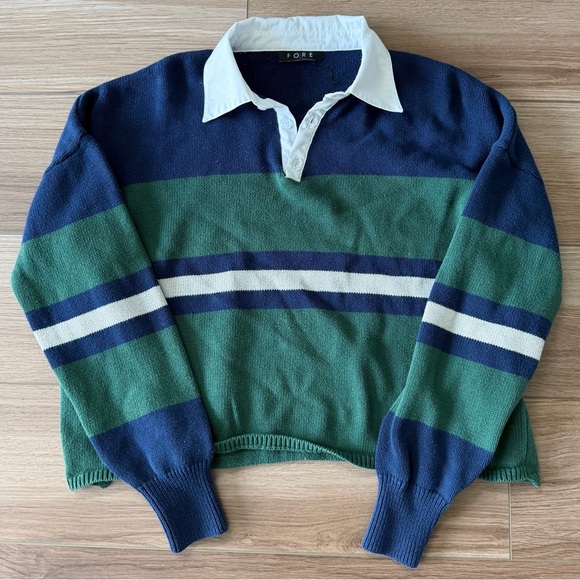 Tops - Women’s Blue Green Rugby Cropped Polo Shirt